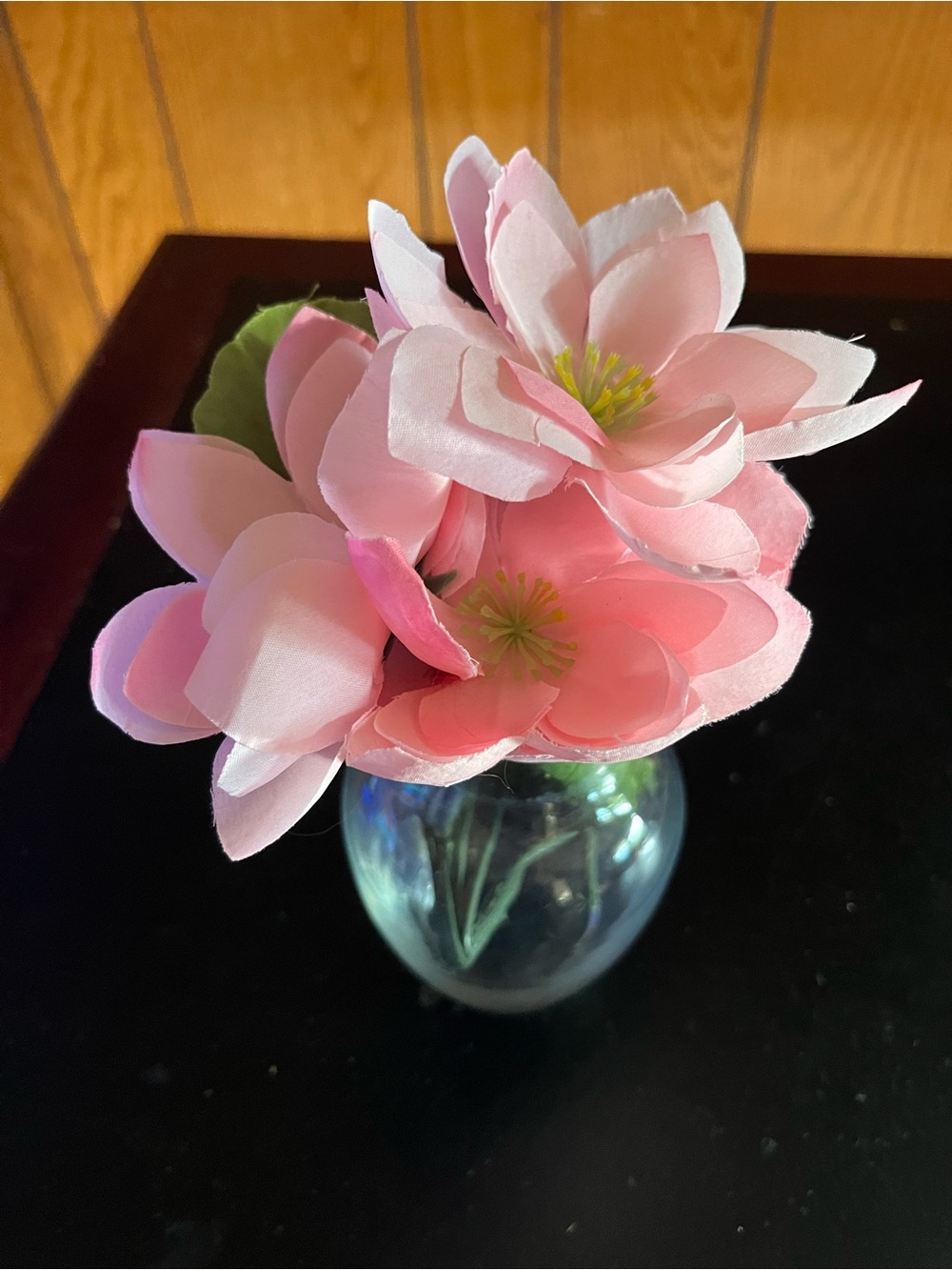 Pink Silk Floral Arrangement in Clear Glass Vase